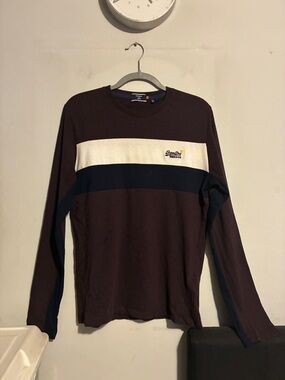 Superdry Men’s Long Sleeve Colorblock Crew — Brown, White & Navy